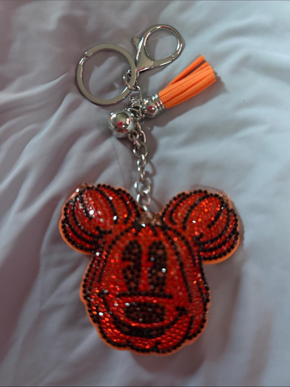 Orange Rhinestone Mickey Mouse Keychain Tassel